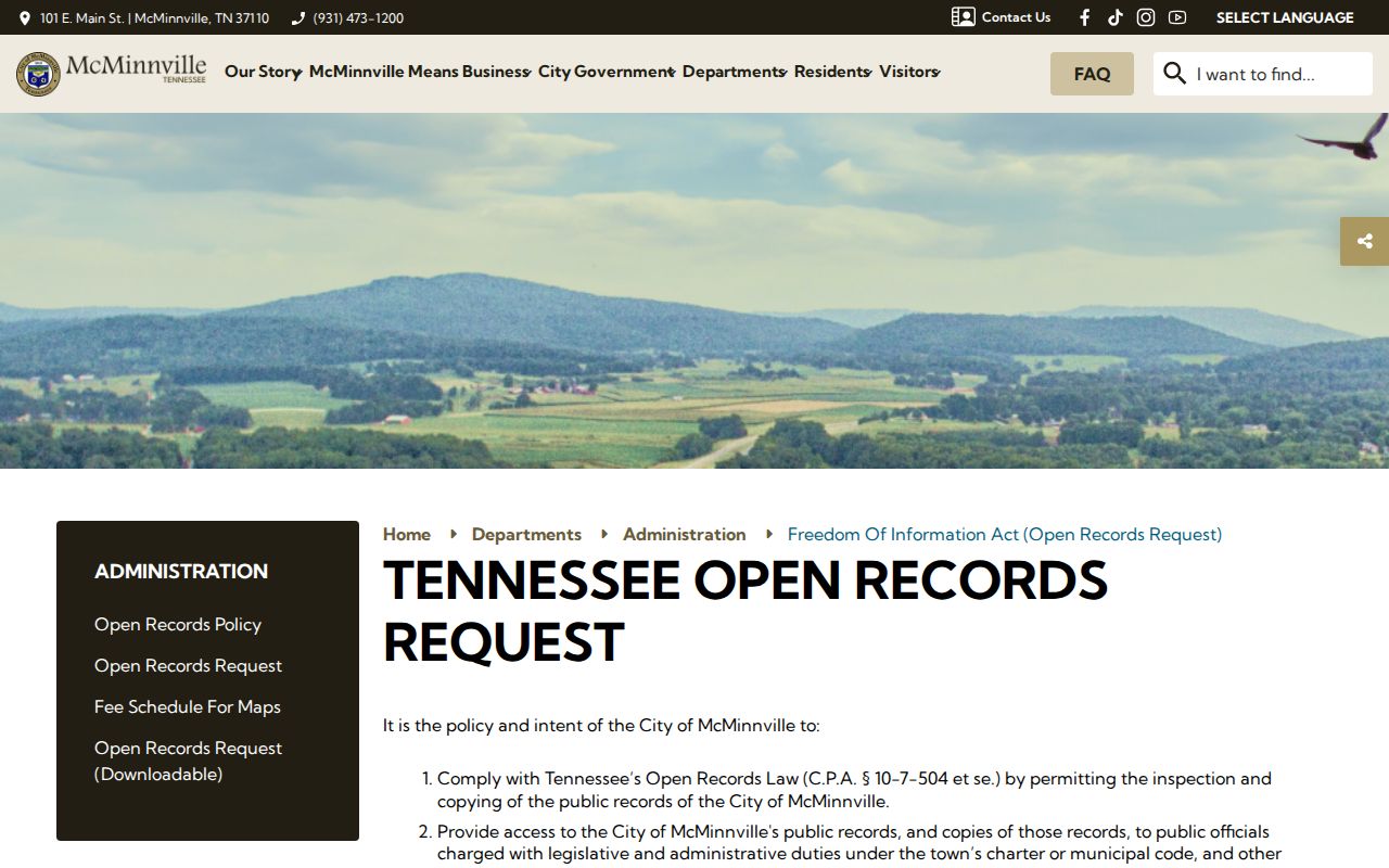 McMinnville warrant records access, city open-records request policy page