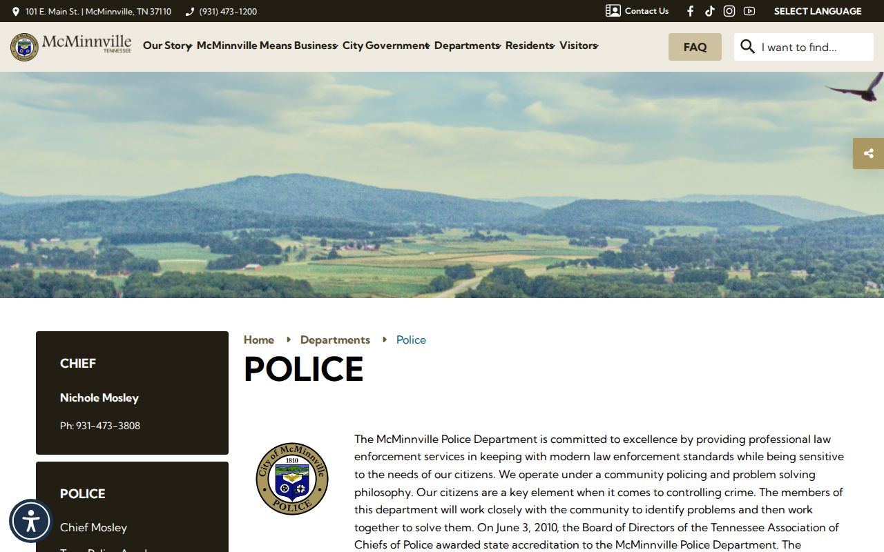 McMinnville warrant records reference, city police department contact page