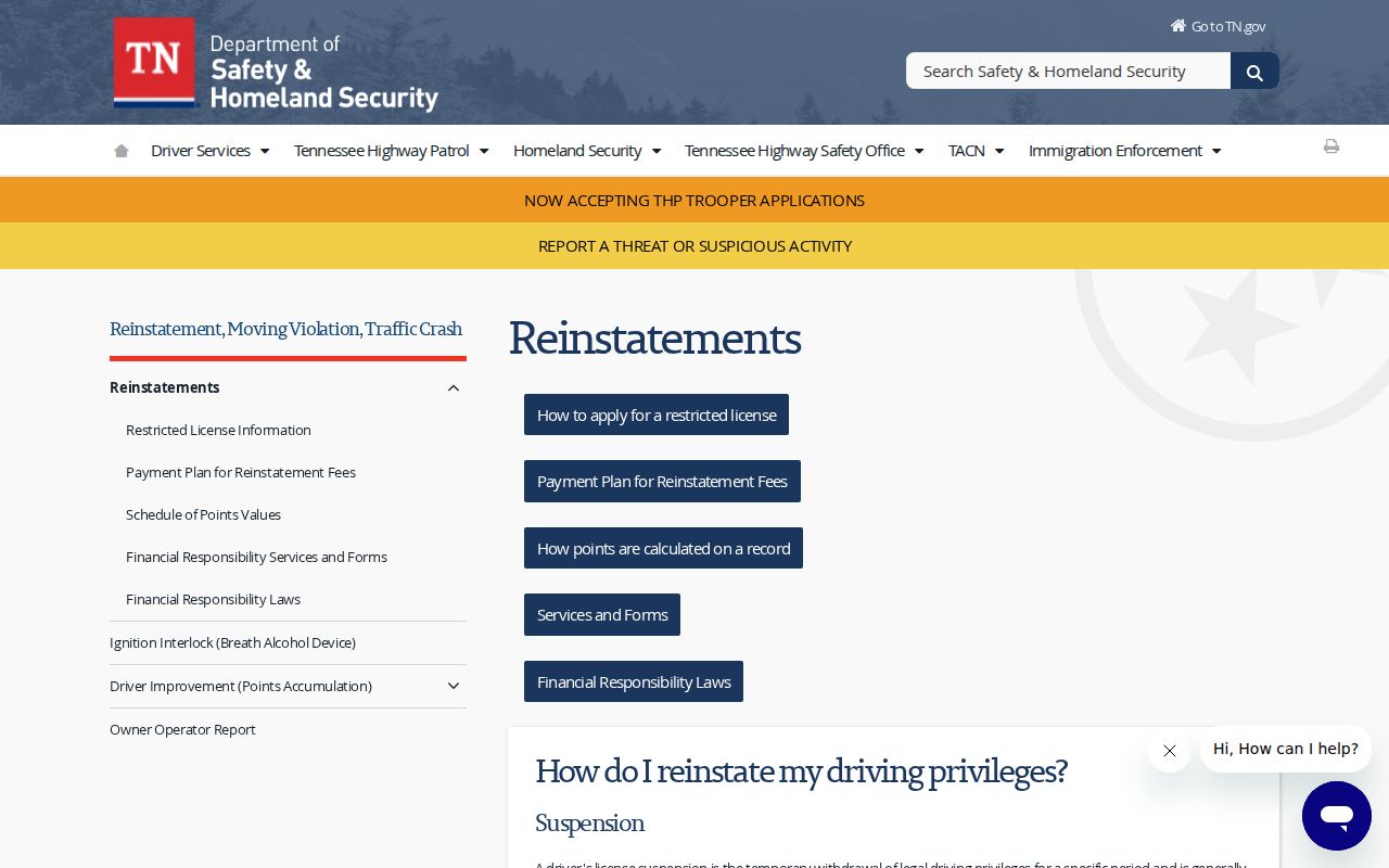 Warren County traffic warrant follow-up, Tennessee Driver Services reinstatement instructions