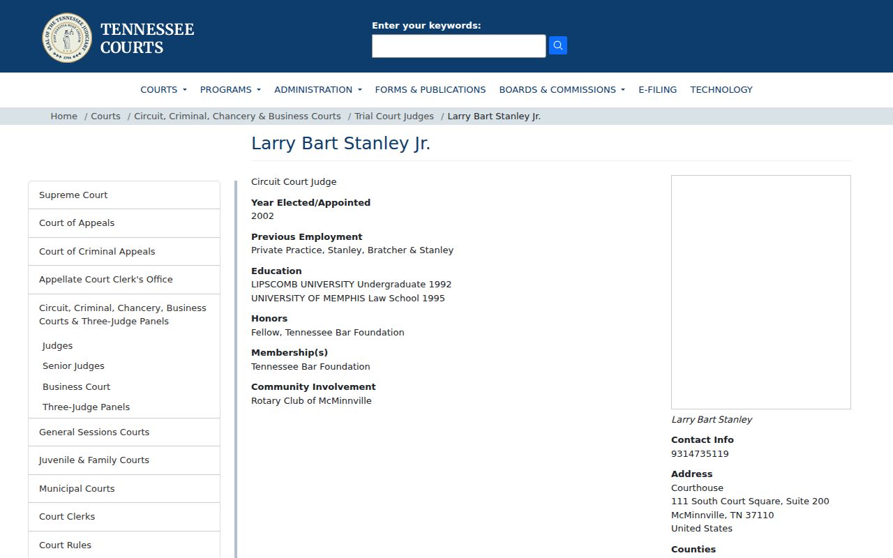 Warren County arrest warrant court reference, Tennessee Circuit Court judge contact