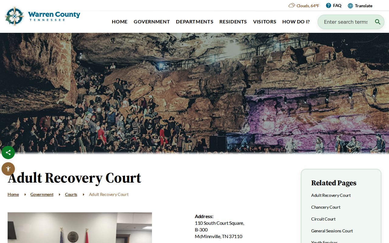 Warren County bench warrant resolution context, Adult Recovery Court program contact