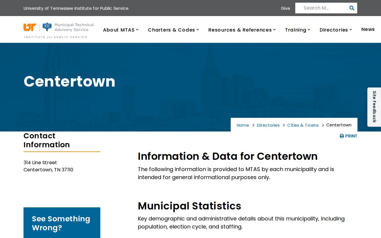 Centertown warrant records context, town profile and charter contact information