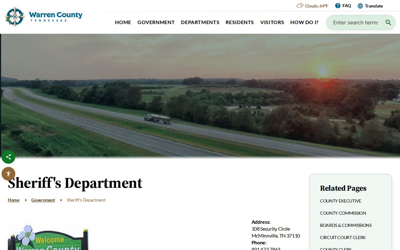 Warren County active warrant records reference, sheriff contact and service-of-warrants duties